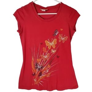 🟣2386 * Self Esteem Butterfly Graphic Tee Red Size XL Vintage 90s Y2K